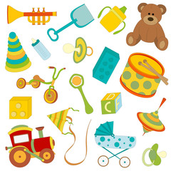 set of icons of toys for children and infants