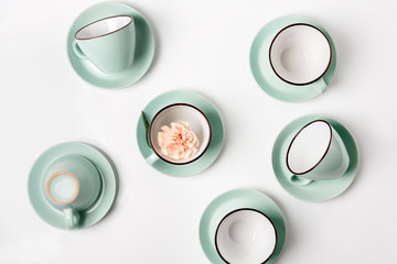 Clean dishes, coffee or tea cups set