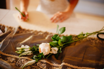 wedding bouquet orchids and peonies