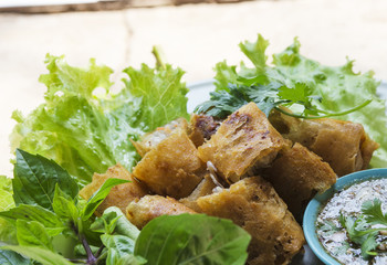 Spring rolls with shrimp with sweet chili sauce.