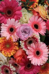 Gerberas and roses in bridal bouquet