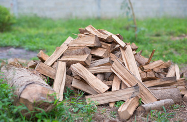 chopped firewood on a stack