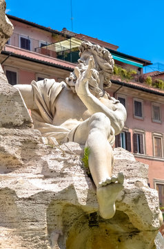 Statue cropped in Bernini's Fountain, Piazza Navona, Rome Italy
