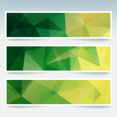 Fototapeta premium Set of banner templates with yellow, green abstract background. Modern vector banners with polygonal background