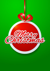 Merry Christmas Cut Paper on Green Background