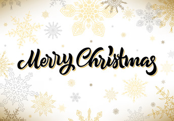 Merry Christmas calligraphic hand drawn lettering with snowflake