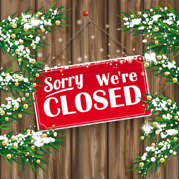 Christmas Twigs Worn Wood Closed Sign