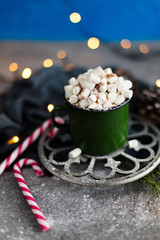 Cocoa with marshmallow in the Christmas decorations