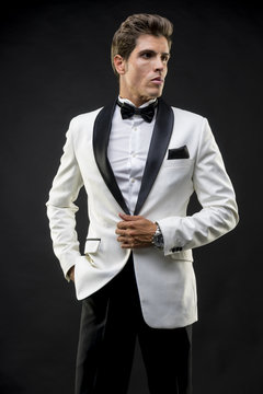 Evening, Elegant and handsome man dressed in tuxedo for New Year