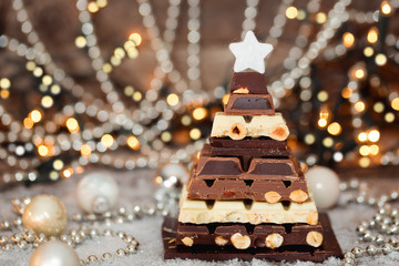 Chocolate Christmas tree. Selective focus