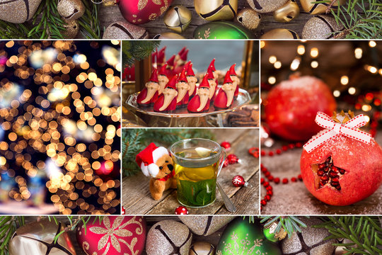 Collage of Christmas photos in red colors