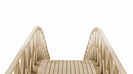 wooden Park foot bridge isolated on white background