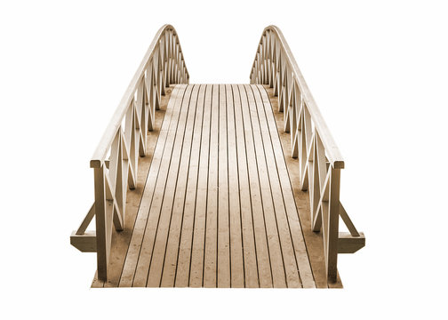 wooden Park foot bridge isolated on white background