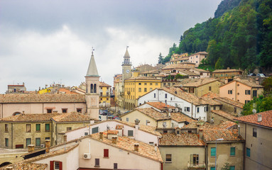 Fototapeta na wymiar View of the village from the fortress of San Marino Republic