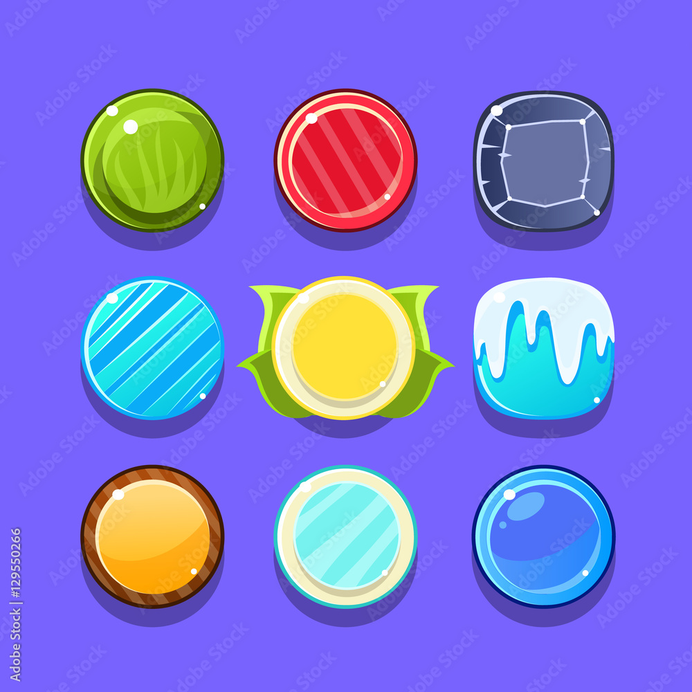 Aufkleber colorful candy flash game element templates design set with colorful round sweets for three in the r