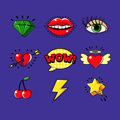 Pop Art Classic Bright Design Elements For Clothing Print And Stickers Set Of Cartoon Icons