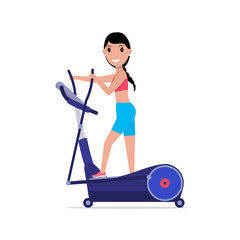 Vector cartoon girl on elliptical cross trainer