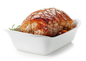 roasted pork on white background