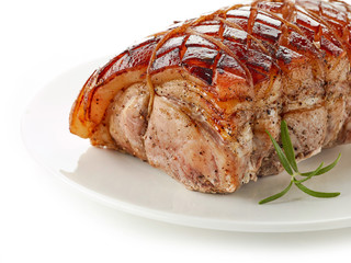 roasted pork on white background