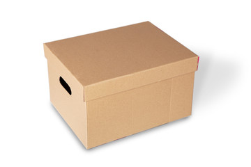 Closed cardboard box isolated on a white background