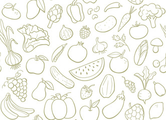 Hand drawn fruits and vegetables seamless pattern