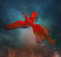 Phoenix flies through the sky  - 129552835