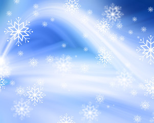 snowflakes and stars descending on background