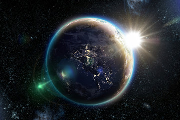 Obraz na płótnie Canvas Planet earth from the space at night. 3D illustration