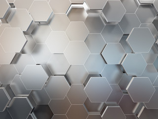 Abstract 3d-rendering background of futuristic surface with hexagons. 3D illustration - obrazy, fototapety, plakaty