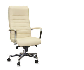 Modern office chair from beige leather. Isolated