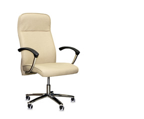 Modern office chair from beige leather. Isolated