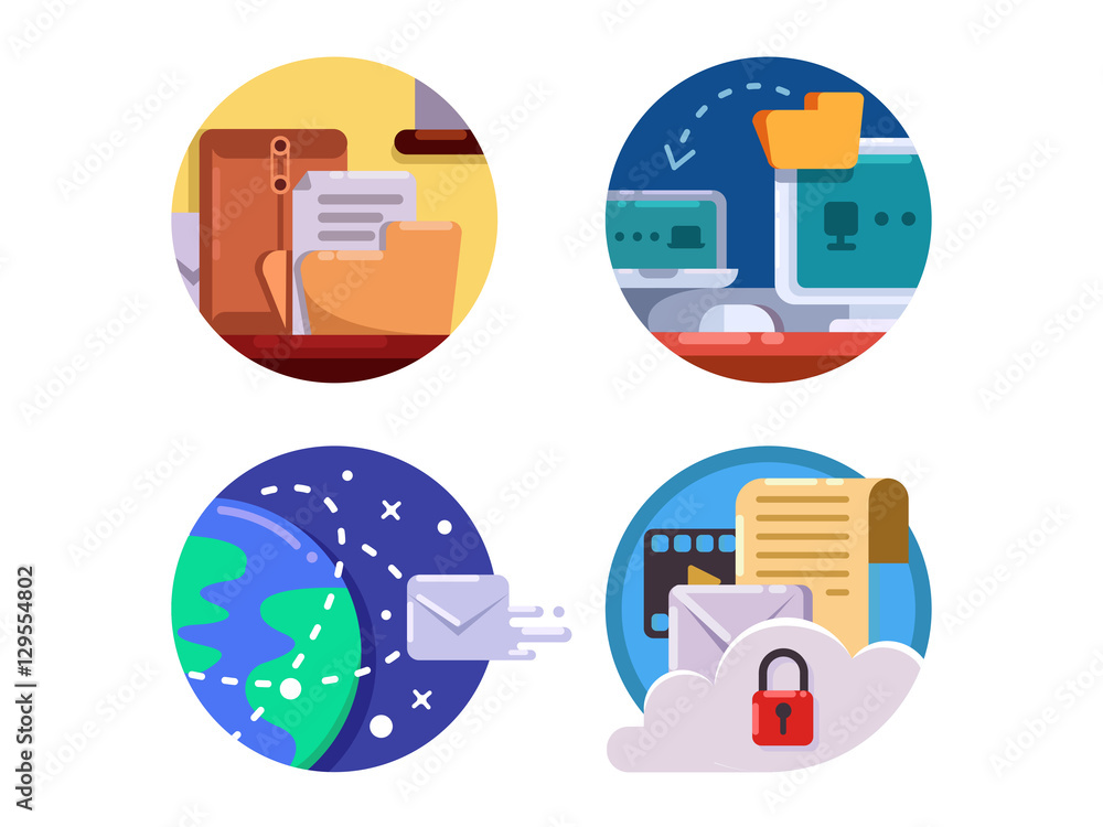 Poster documentation and document management set icon
