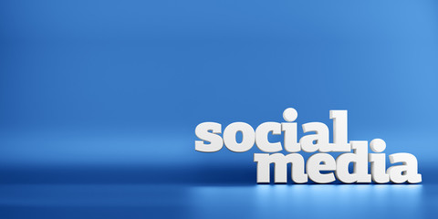 Social media on a blue background - 3D text