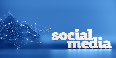 Social media on a blue background - 3D text