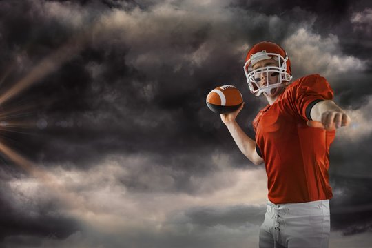 Composite image of american football player throwing football