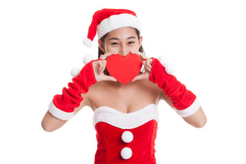 Asian Christmas Santa Claus girl with red heart.