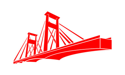 Red bridge illustration logo design vector