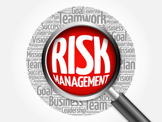 Risk Management word cloud with magnifying glass, business concept