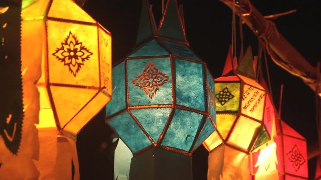 Lanna lanterns at night, Thai lantern festival, Chiang Mai, Thailand