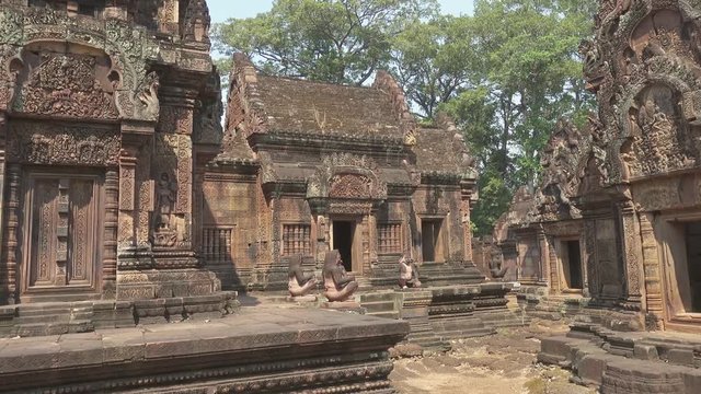 Siem Reap Banteay Srei Temple, Siem Reap, Cambodia, pan view 4k
