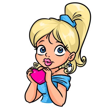 Beautiful girl blonde heart romantic cartoon illustration isolated image character
