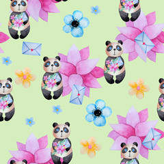 Seamless pattern for kids with pandas.