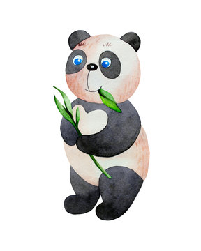 Cartoon panda eating leaves.