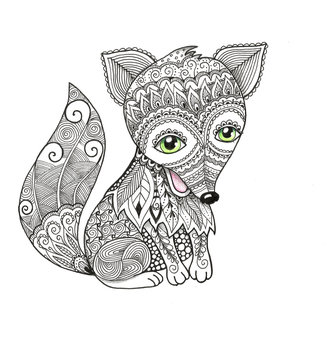 Cute Fox in zentangle style