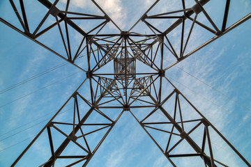 steel pylon bottom view on blue sky
