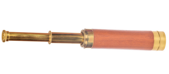old telescope on white