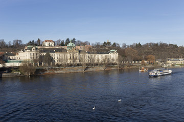 Fototapeta na wymiar The View on the autumn Prague Office of Government above River Vltava