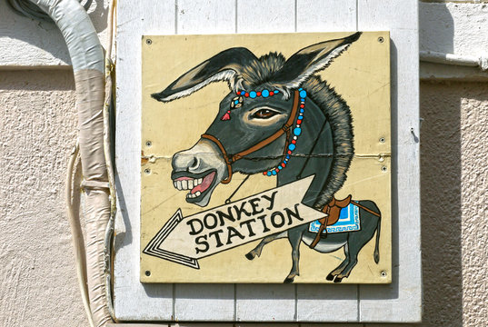 Donkey sign, Santorini.