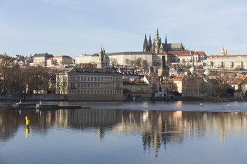 Autumn Lesser Town of Prague with gothic Castle and Charles Bridge, Czech Republic