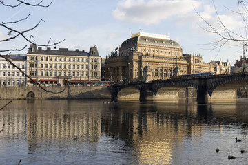 Fototapeta na wymiar View on the autumn Prague National Theater, Czech Republic